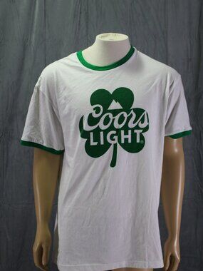 Beer Shirt - Coors Light Shamrock Ringer T- Men's Large